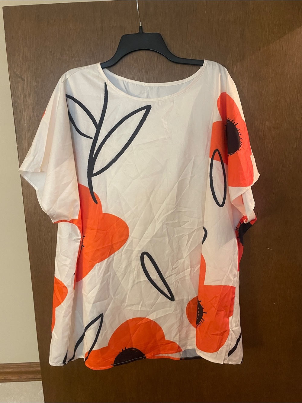 White Tunic Top with Bold Orange Floral Print